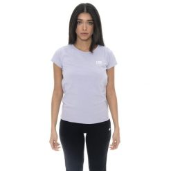 Koszulka z bawełna na trening na czas wolny. Fioletowe koszulki sportowe damskie LEONE 1947 APPAREL, bez wzorów, z bawełny, sportowe, bez kołnierzyka. W wyprzedaży za 75.78 zł.
