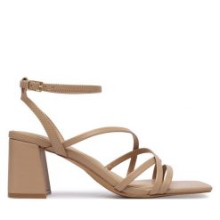 Sandały Aldo. Brązowe sandały damskie Aldo, bez wzorów, bez obcasa, na słupku, bez zapięcia. Za 359.99 zł.