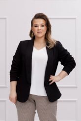 Elegancki czarny żakiet Neva XXL OVERSIZE WIOSNA. Czarne żakiety damskie Moda Size Plus Iwanek, s, bez wzorów, z bawełny, eleganckie. Za 254.90 zł.