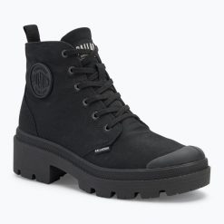 Buty damskie Palladium Pallabase Twill. Czarne obuwie sportowe damskie Palladium, bez wzorów, trekkingowe. Za 509.99 zł.