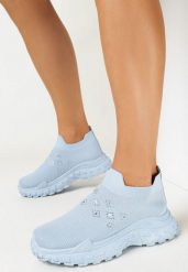 Jasnoniebieskie Wsuwane Buty Sportowe z Cyrkoniami na Grubej Podeszwie Adisyna. Niebieskie obuwie sportowe damskie Born2be, bez wzorów. Za 64.99 zł.