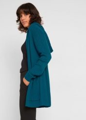 Sweter bez zapięcia z kapturem. Czarne swetry damskie bonprix, bez wzorów, bez kołnierzyka, bez ramiączek, długie, z kapturem. Za 117.99 zł.
