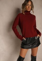 Bordowy Golf z Dodatkiem Kaszmiru z Przeszyciami po Bokach Avenella. Czerwone swetry damskie Renee, l, bez wzorów, z jeansu, eleganckie, bez kołnierzyka, bez ramiączek, bez kaptura. Za 99.99 zł.