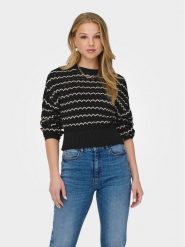 ONLY Sweter Asa 15310527 Czarny Regular Fit. Czarne swetry damskie Only, s, bez wzorów, z bawełny, bez kołnierzyka, bez ramiączek, bez kaptura. Za 119.99 zł.
