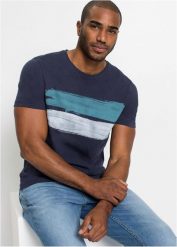 T-shirt z czystej bawełny organicznej. Niebieskie t-shirty męskie bonprix, m, bez wzorów, z bawełny, bez kołnierzyka. Za 62.99 zł.