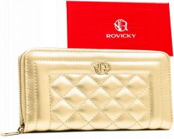 Portfel pikowany Rovicky R-PRK-03-HRH złoty. Żółte portfele damskie ROVICKY, bez wzorów, ze skóry ekologicznej. Za 45.00 zł.