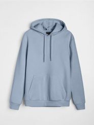 Bluza z kapturem basic - błękitny. Niebieskie bluzy męskie Sinsay, l, bez wzorów, z kapturem. Za 39.99 zł.