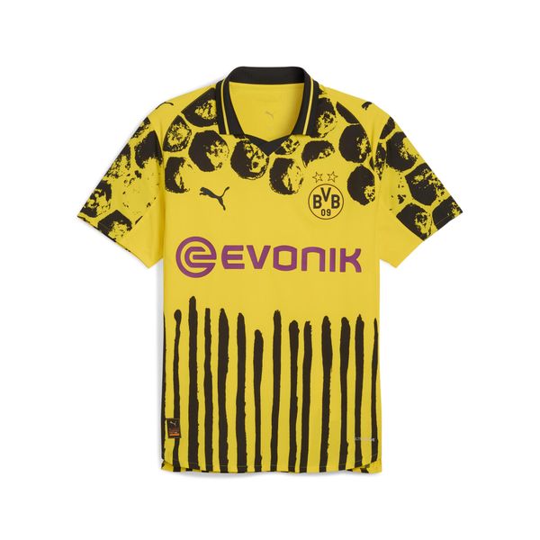 Męska autentyczna koszulka KIDSUPER × BORUSSIA DORTMUND PUMA. Czarne koszulki sportowe męskie Puma, m, bez wzorów, bez kołnierzyka, bez ramiączek, do piłki nożnej. Za 699.00 zł.