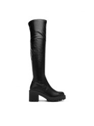 DeeZee Kozaki HX24029-1 Czarny. Czarne kozaki damskie DeeZee, z materiału, bez obcasa, na słupku. Za 199.99 zł.