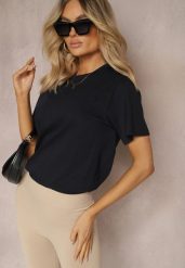 Granatowa Casualowa Koszulka z Bawełny z Krótkim Rękawem Virdula. Niebieskie bluzki damskie Renee, l, bez wzorów, z bawełny, eleganckie, bez kołnierzyka. Za 24.99 zł.