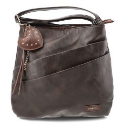 Torebka damska Rieker o pojemnym fasonie z regulowanym paskiem licznymi kieszeniami i ozdobnym brelokiem w kształcie serca brązowa H1005-25 Brown. Brązowe torebki shopper damskie Rieker, bez wzorów, biznesowe, bez dodatków. Za 249.00 zł.