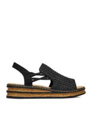 Rieker Sandały CEO-62941-00 Czarny. Czarne sandały damskie Rieker, bez wzorów, ze skóry, bez obcasa, na koturnie, bez zapięcia. Za 319.99 zł.