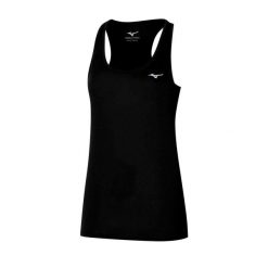 Koszulka do biegania damska Mizuno Impulse Core Tank. Czarne koszulki sportowe damskie Mizuno, bez wzorów, bez kołnierzyka, bez ramiączek, do biegania. Za 73.99 zł.