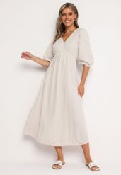 Beżowa Rozkloszowana Bawełniana Sukienka Boho z Wiązaniem i Gumką w Talii Lawla. Brązowe sukienki dla dziewczynek Born2be, bez wzorów, z bawełny, boho, bez ramiączek. Za 119.99 zł.