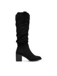 DeeZee Kozaki HX24012-1 Czarny. Czarne kozaki damskie DeeZee, z materiału, bez obcasa, na słupku. Za 199.99 zł.