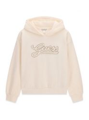 Guess Bluza J6BQ06 K6091 Kremowy Regular Fit. Białe bluzy dla dziewczynek Guess, z aplikacjami, z bawełny, bez ramiączek, bez kaptura. Za 194.99 zł.