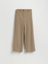 Spodnie w kratę - beżowy. Brązowe spodnie materiałowe damskie Reserved, l, bez wzorów, z tkaniny. Za 129.99 zł.