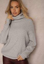 Szary Golf z Domieszką Wiskozy i Kaszmiru Azivara. Szare swetry damskie Renee, l, z aplikacjami, z jeansu, eleganckie, bez kołnierzyka, bez ramiączek, bez kaptura. Za 149.99 zł.