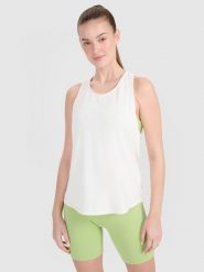 4F Top treningowy oversize szybkoschnący damski - biały L. Białe koszulki sportowe damskie 4f, l, bez wzorów, bez kołnierzyka. W wyprzedaży za 79.99 zł.