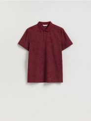 Koszulka polo ze świątecznym wzorem - bordowy. Czerwone koszulki polo męskie Reserved, l, bez wzorów, z bawełny, wizytowe, bez ramiączek. Za 79.99 zł.