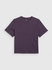 4F T-shirt regular gładki damski - fioletowy XL. Fioletowe t-shirty damskie 4f, uniwersalny, bez wzorów, z bawełny, bez kołnierzyka. Za 69.99 zł.
