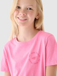 4F T-shirt z nadrukiem dziewczęcy - różowy 134 (8-9 lat). Czerwone t-shirty i topy dla dziewczynek 4f, bez wzorów, z bawełny, bez ramiączek. Za 19.99 zł.