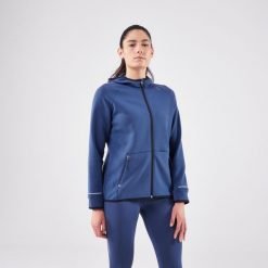 Bluza do biegania damska Kiprun Run 500 Warm ocieplana. Niebieskie bluzy sportowe damskie KIPRUN, s, bez wzorów, z elastanu, bez kaptura, do biegania. Za 159.99 zł.