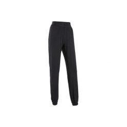 Luźne spodnie modułowe do tańca nowoczesnego damskie czarne. Czarne spodnie materiałowe damskie DOMYOS, l, bez wzorów, z elastanu, na fitness i siłownię. Za 54.99 zł.