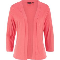 Shirt bez zapięcia, z rękawami 3/4 bonprix koralowy. Czerwone bluzki damskie bonprix, bez wzorów, bez kołnierzyka, bez ramiączek. Za 44.99 zł.