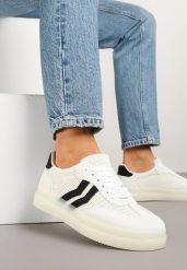 Białe Sneakersy Tenisówki Ozdobione Paskami Falovinia. Białe trampki i tenisówki damskie Renee, bez wzorów, z jeansu, eleganckie, bez zapięcia. Za 79.99 zł.