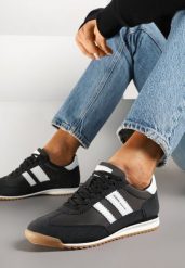 Czarno-Białe Sneakersy ze Skórzaną Wkładką i Ozdobnymi Paskami Nasnella. Czarne obuwie sportowe damskie Renee, bez wzorów, z dresówki. Za 169.99 zł.