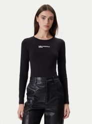 Karl Lagerfeld Jeans Body A4W17017 Czarny Slim Fit. Czarne bluzki damskie Karl Lagerfeld Jeans, l, bez wzorów, z bawełny, bez kołnierzyka, bez ramiączek. Za 299.99 zł.
