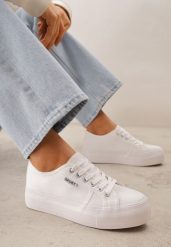 Białe Basicowe Trampki VICES w Minimalistycznym Stylu Riosanne. Białe trampki i tenisówki dziewczęce Renee, bez wzorów, z jeansu, bez zapięcia. Za 69.99 zł.