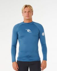 Męska koszulka z długim rękawem z lycry WAVES. Niebieskie koszulki sportowe męskie Rip Curl, l, bez wzorów, z elastanu, bez kołnierzyka, bez ramiączek, do pływania. Za 169.99 zł.