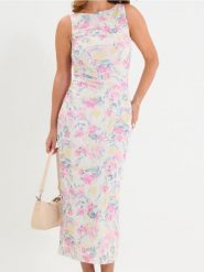 Sukienka maxi w kwiaty z marszczeniami - wielobarwny. Sukienki damskie Sinsay, l, bez wzorów, bez kołnierzyka, bez ramiączek, maxi. W wyprzedaży za 27.99 zł.