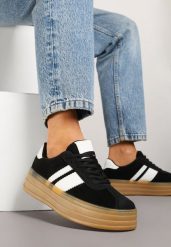 Czarne Sneakersy Kultowe Tenisówki z Ozdobnymi Paskami Vandell. Czarne trampki i tenisówki damskie Renee, bez wzorów, z jeansu, eleganckie, bez zapięcia. Za 109.99 zł.
