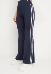Granatowe Marszczone Legginsy Dzwony z Wysokim Stanem i Lampasami Nakatia. Niebieskie legginsy damskie Born2be, l, bez wzorów, z jeansu, z podwyższonym stanem. Za 49.99 zł.
