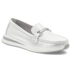 Srebrne Mokasyny S.Barski Eleganckie Wsuwane Obuwie Damskie. Szare mokasyny damskie S.BARSKI, bez wzorów, z materiału, biznesowe, bez obcasa, bez zapięcia. Za 179.00 zł.