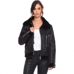Kurtka "Johnny" w kolorze czarnym. Czarne kurtki damskie Cosy Winter, ze skóry. W wyprzedaży za 272.95 zł.