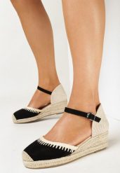 Czarne Sandały na Plecionej Koturnie Septi. Czarne sandały damskie Born2be, bez wzorów, bez obcasa, na koturnie, bez zapięcia. Za 59.99 zł.
