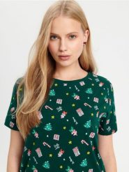 Koszulka - zielony. Zielone t-shirty damskie Sinsay, l, bez wzorów, z bawełny, wizytowe, bez kołnierzyka. Za 9.99 zł.