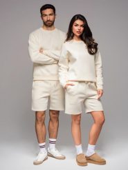 Zestaw dresowy dla par UNISEX bluza + szorty - kremowy V2 Z108 M/L. Białe bluzy damskie Ombre, l, bez wzorów, z dresówki, bez kaptura. Za 453.86 zł.