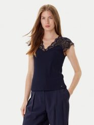 Morgan Bluzka 251-DELI Granatowy Slim Fit. Niebieskie bluzki damskie Morgan, l, bez wzorów, z wiskozy, bez kołnierzyka, bez ramiączek. Za 89.99 zł.