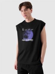 4F Tank top oversize z nadrukiem męski - czarny S. Czarne koszulki sportowe męskie 4f, m, bez wzorów, z bawełny, klasyczne, bez kołnierzyka. W wyprzedaży za 39.99 zł.