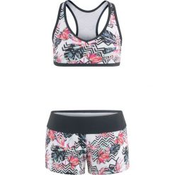 Bikini z biustonoszem opaską (2 części) bonprix czarno-biało-różowy. Bikini damskie marki bonprix. Za 99.99 zł.