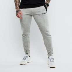 Spodnie męskie fitness slim fit szare Slimfit. Szare spodnie sportowe męskie GYMBEAM, l, bez wzorów, z bawełny, na fitness i siłownię. Za 84.90 zł.
