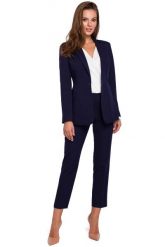 Atramentowy Klasyczny Żakiet na Jeden Guzik. Niebieskie żakiety damskie MAKEOVER, l, bez wzorów, z elastanu, klasyczne. Za 248.90 zł.