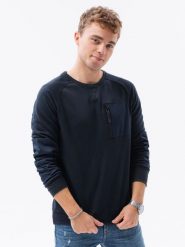 Bluza męska bez kaptura - granatowa. Niebieskie bluzy męskie Ombre Clothing, l, bez wzorów, z bawełny, bez kaptura. W wyprzedaży za 49.99 zł.