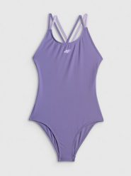 4F Kostium kąpielowy jednoczęściowy dziewczęcy - fioletowy 134/140 (8-10 lat). Fioletowe stroje kąpielowe dla dziewczynek 4f, bez wzorów, z materiału. Za 69.99 zł.