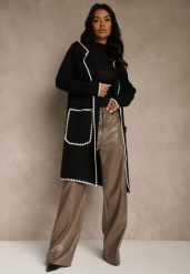 Czarny Kardigan z Haftowaną Lamówką Tuscele. Czarne kardigany damskie Renee, s, bez wzorów, z jeansu, eleganckie, bez kołnierzyka, bez ramiączek, bez kaptura. Za 129.99 zł.